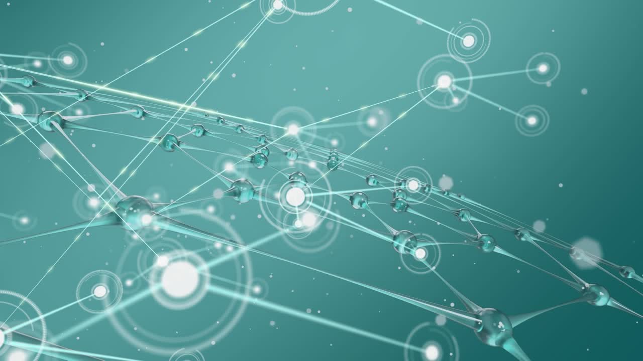 Animation of network of connections with icons over silver net