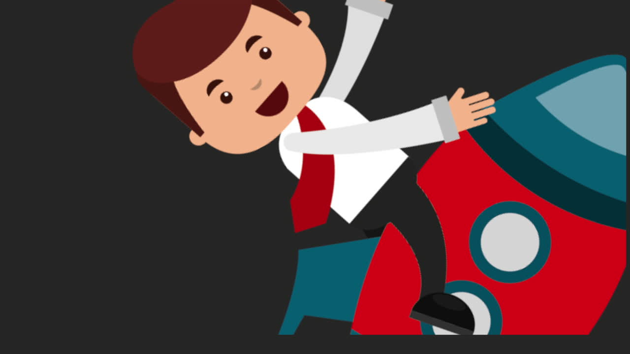 un hombre de negocios montando un cohete.