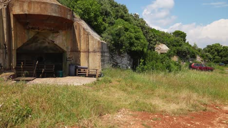 artillery holes in the bunker at monte madonna near šišan in croatia