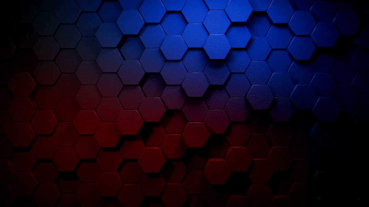 hermoso gradiente de color azul a hexágonos rojos en la superficie morphing con una fuerte iluminación en animación 3d sin costuras, diseño de movimiento abstracto de fondo video 4k
