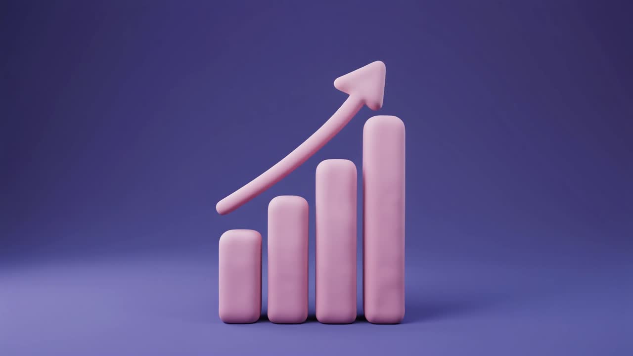 Animated 3D Bar Chart Showing Growth and Upward Trend