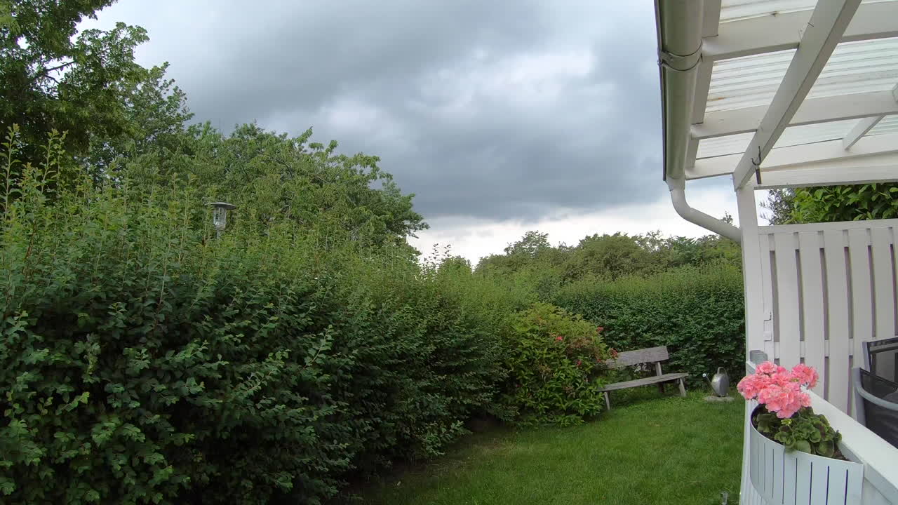 hermoso jardín en un día nublado