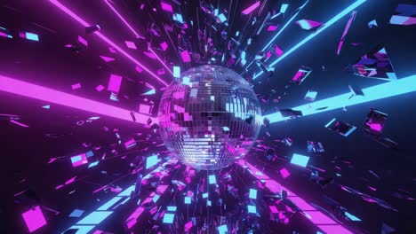 abstract disco ball with neon light explosion