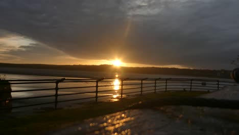 Sunrise-waterfront-British-canal-gates-leading-to-river-Mersey