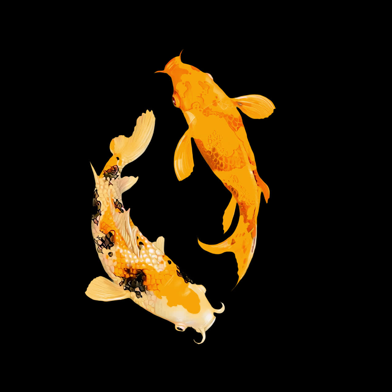 Colorful koi fish illustration animation isolated asset, transparent 4K video, alpha channel, ProRes