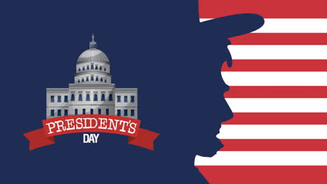 presidents day lettering with usa flag and lincoln silhouette