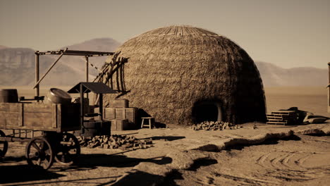 a rundown adobe hut in the desert