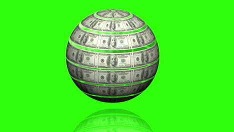 globe made of dollars spinning on green screen background