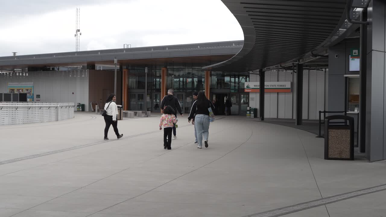 Family Walking at Washington State Ferries Terminal