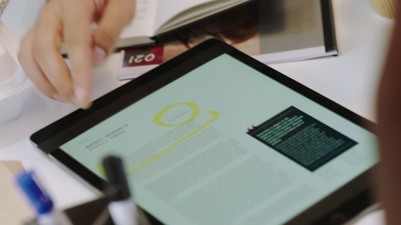 Business woman, hands and tablet pen for drawing