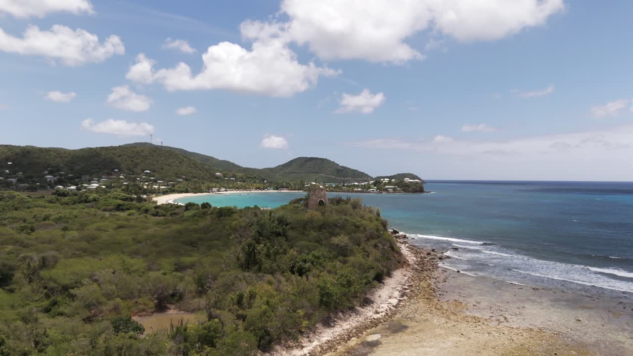 Flying Towards Fort James Entrance To The Harbour Of St. John's, Antigua and Barbuda. Aerial Shot