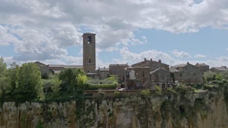 aerial over the hilltop village of civita di bagnoregio, province of viterbo, italy