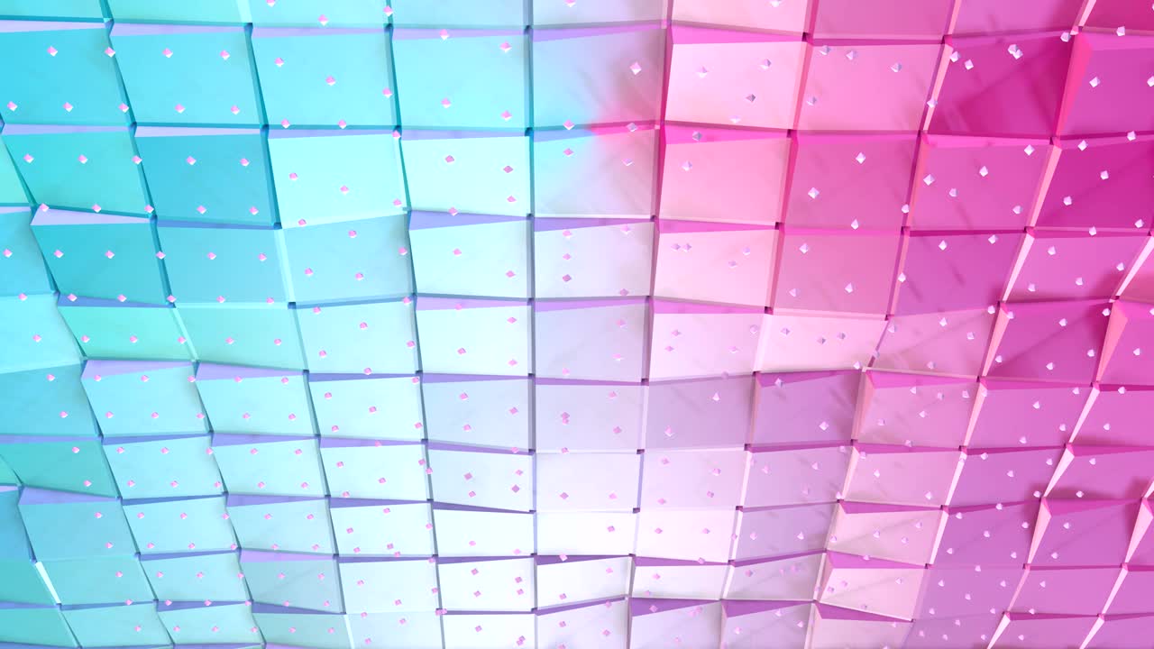 abstracto simple azul rosa baja poli 3d superficie y cristales blancos voladores como estilo de fondo 3d. suave fondo geométrico baja poli de polígonos de color rosa azul puro. fondo de bucle sin costura 4k fullhd.
