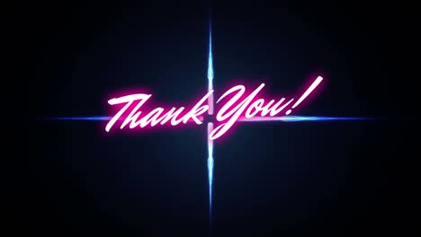 digital animation of neon pink thank you text against blue digital waves on black background