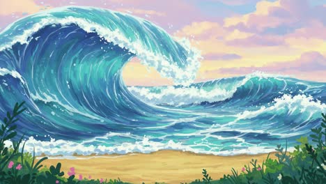 majestic ocean waves captured in two stunning frames showcasing the beauty of nature with vibrant colors and dynamic movement in a lush coastal landscape