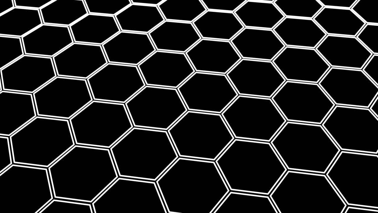 Hexagonal honeycomb mesh patterns slowly rotate on geometric overlay