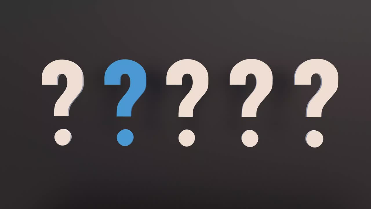 어두운 배경에 있는 질문표, 박이는 네온 질문표, 지식, 연구 개념.