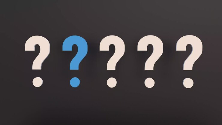 Question marks on a dark background, a flashing neon question mark. Knowledge, research concept.