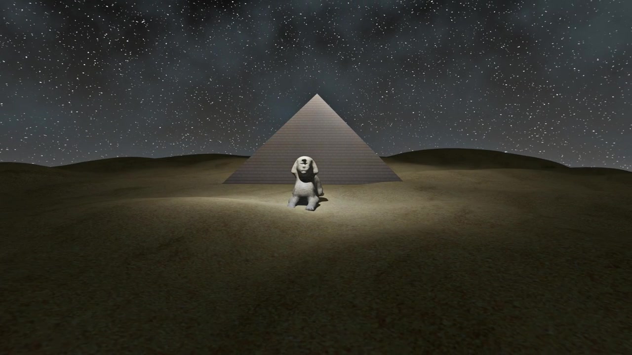 3D animace pyramidy a Sfingy v Gíze v Egyptě.