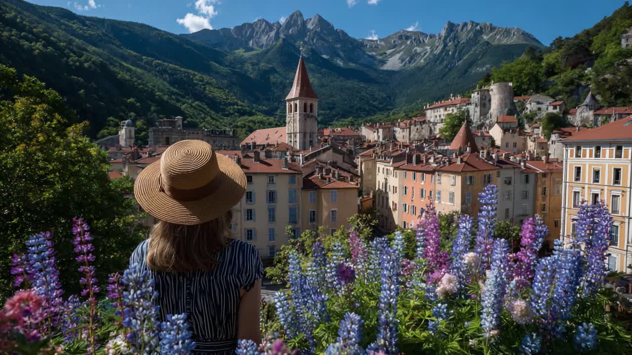 A Serene View of a Majestic Mountain Landscape with Colorful Flowers in the Foreground, Capturing the Beauty of Nature and Tranquility in a Picturesque Setting
