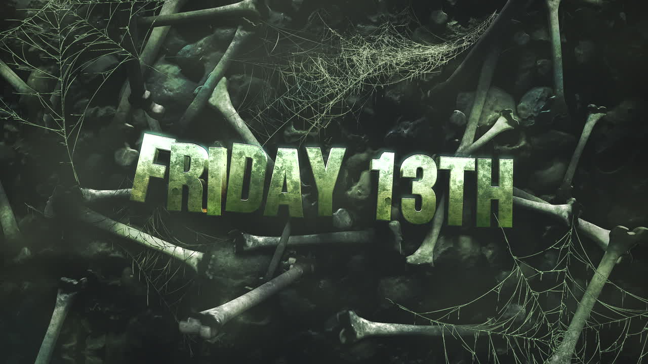 Friday 13th Text With Spider Web And Bones On Stone Ground