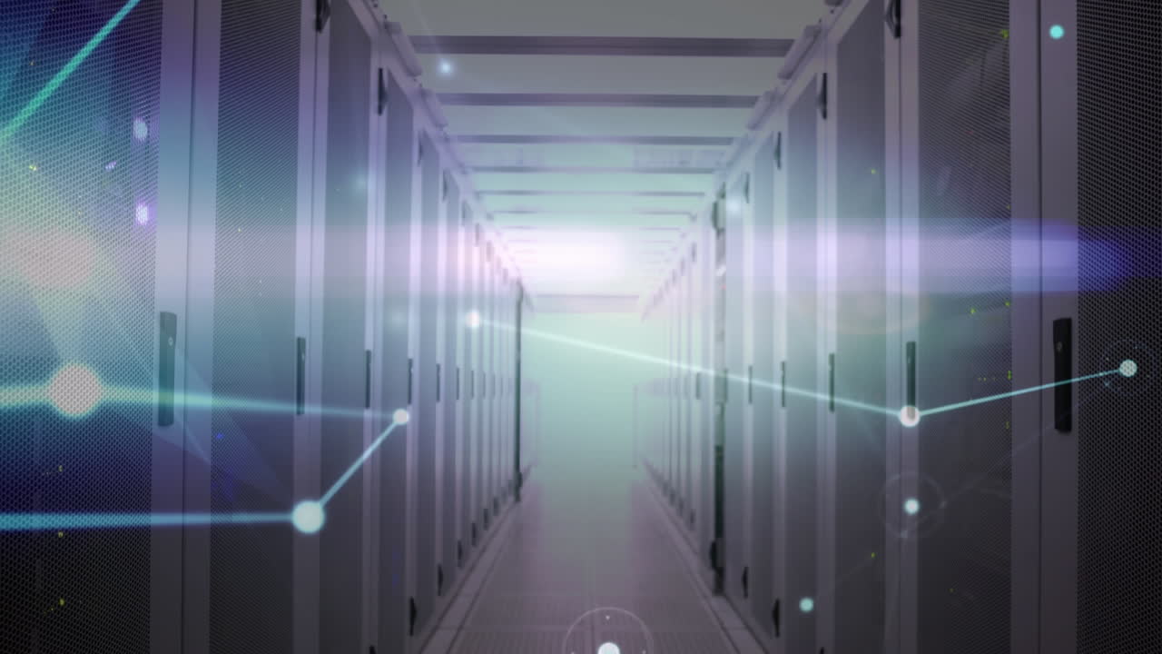 Animazione di una rete di connessioni su server informatici.