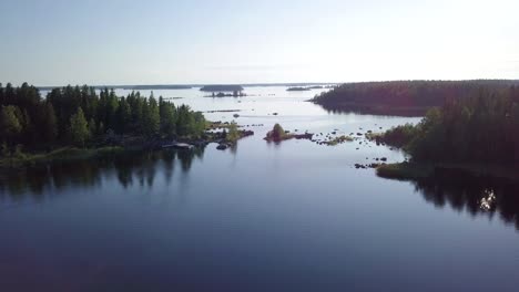 Aerial,-coast-guard-boat-meeting-jet-in-beautiful-European-archipelago