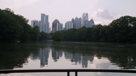 atlanta skyline reflection on a park lake