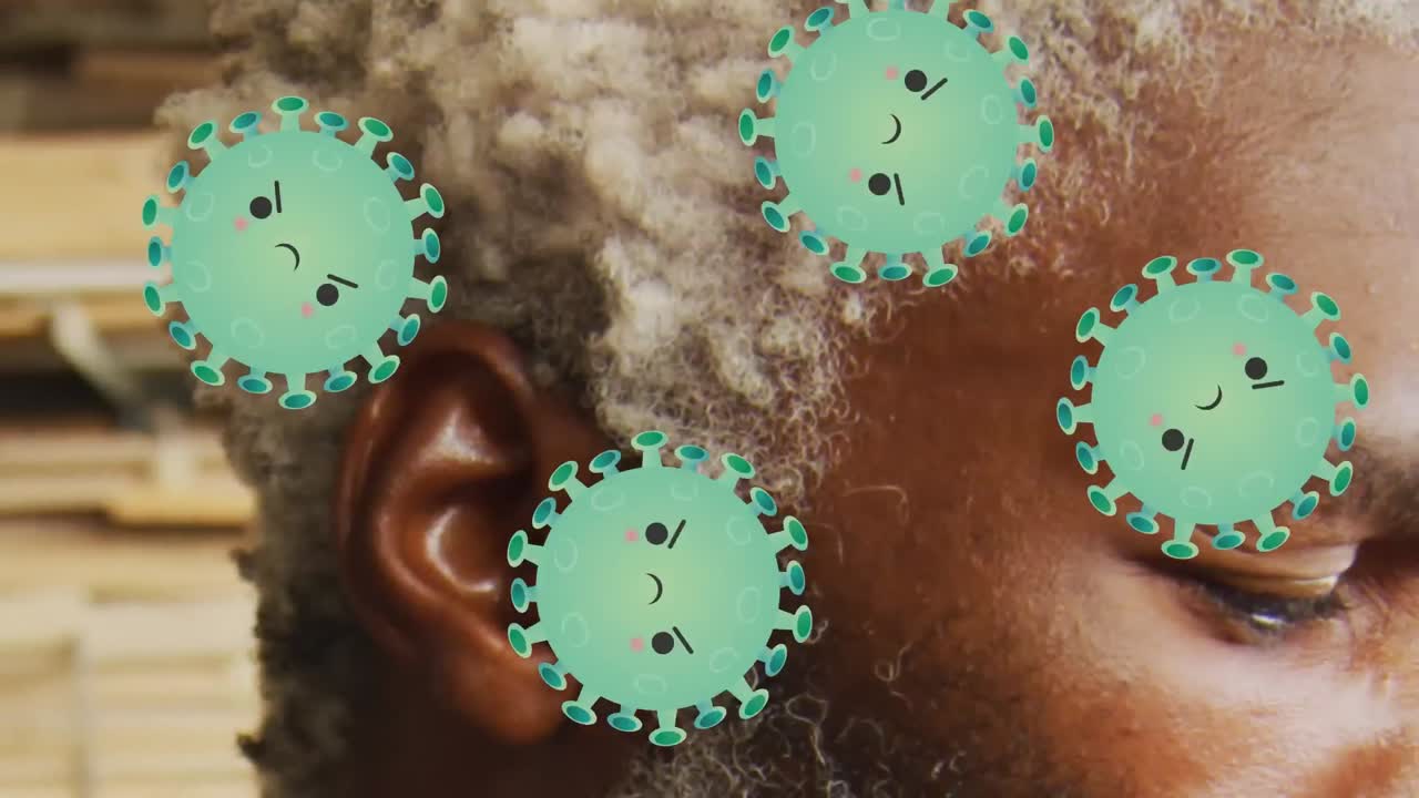 animación de células de virus sobre un hombre afroamericano