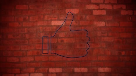 Animation-of-glowing-neon-thumb-up-icon-on-brick-wall