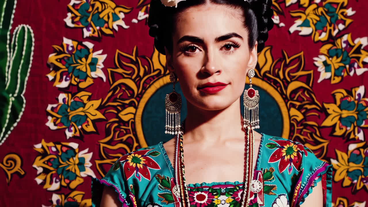 Woman in Frida Kahlo Inspired Dress