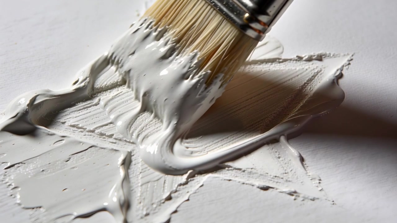 Approaching loaded brush pressing into embossed star on paper, filling star with white paint