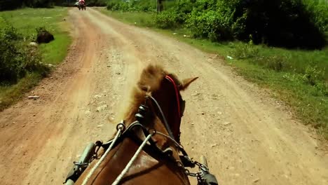 Riding-a-horse-drawn-carriage-along-the-dirt-road-in-the-Cambodian-countryside