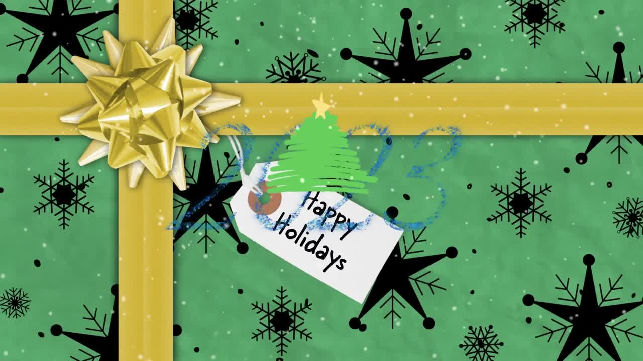 Animation of christmas season's greetings text and snow falling over winter scenery