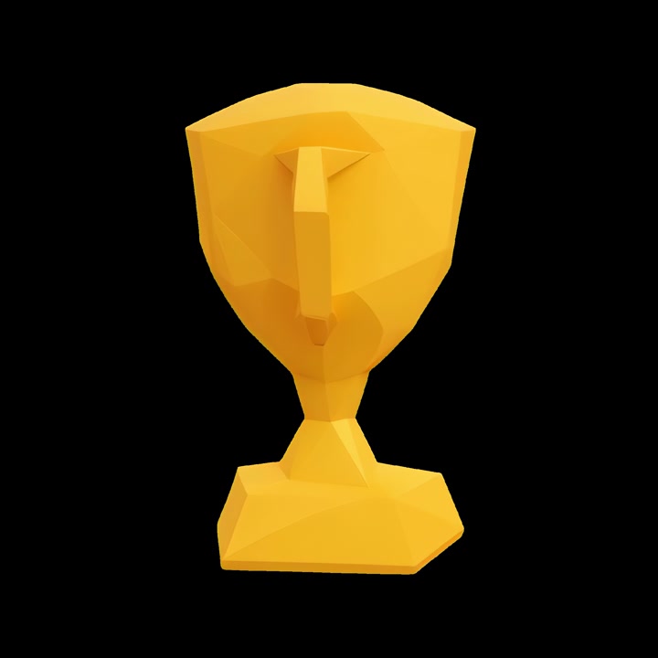 Coppa trofeo dorata low poly rotante su sfondo nero