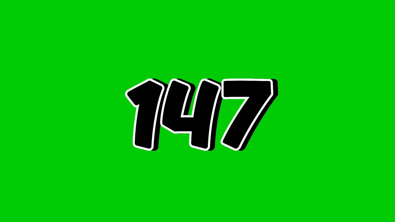 Number 147 symbol sign animation motion graphics cartoon on green screen background. Black color number reveal on smoke,for video number for video elements