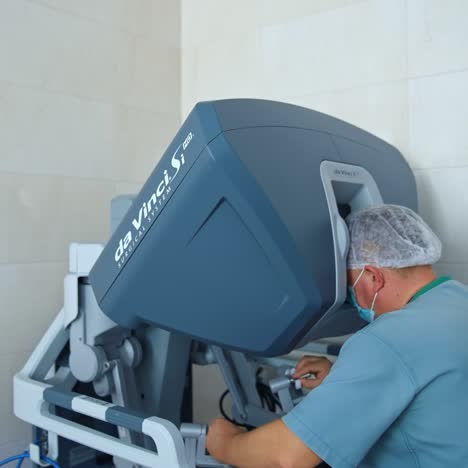 modern equipment in operating room. the doctor controls the operation with technology