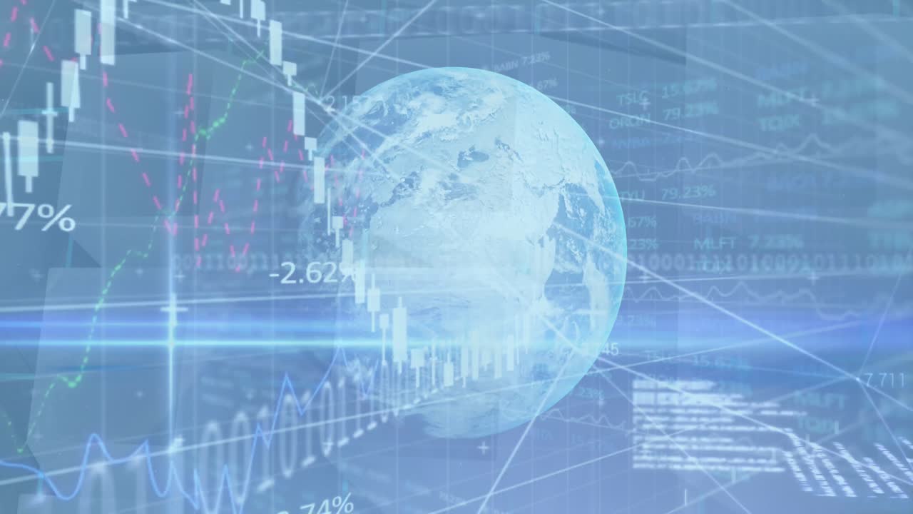 전 세계 주식 시장 금융 데이터 처리의 애니메이션