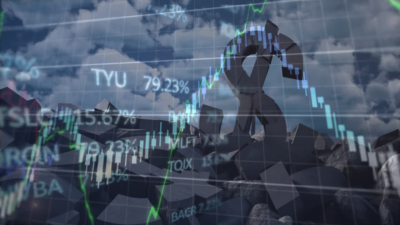 미국 달러 기호를 부러뜨리는 금융 데이터 처리의 애니메이션