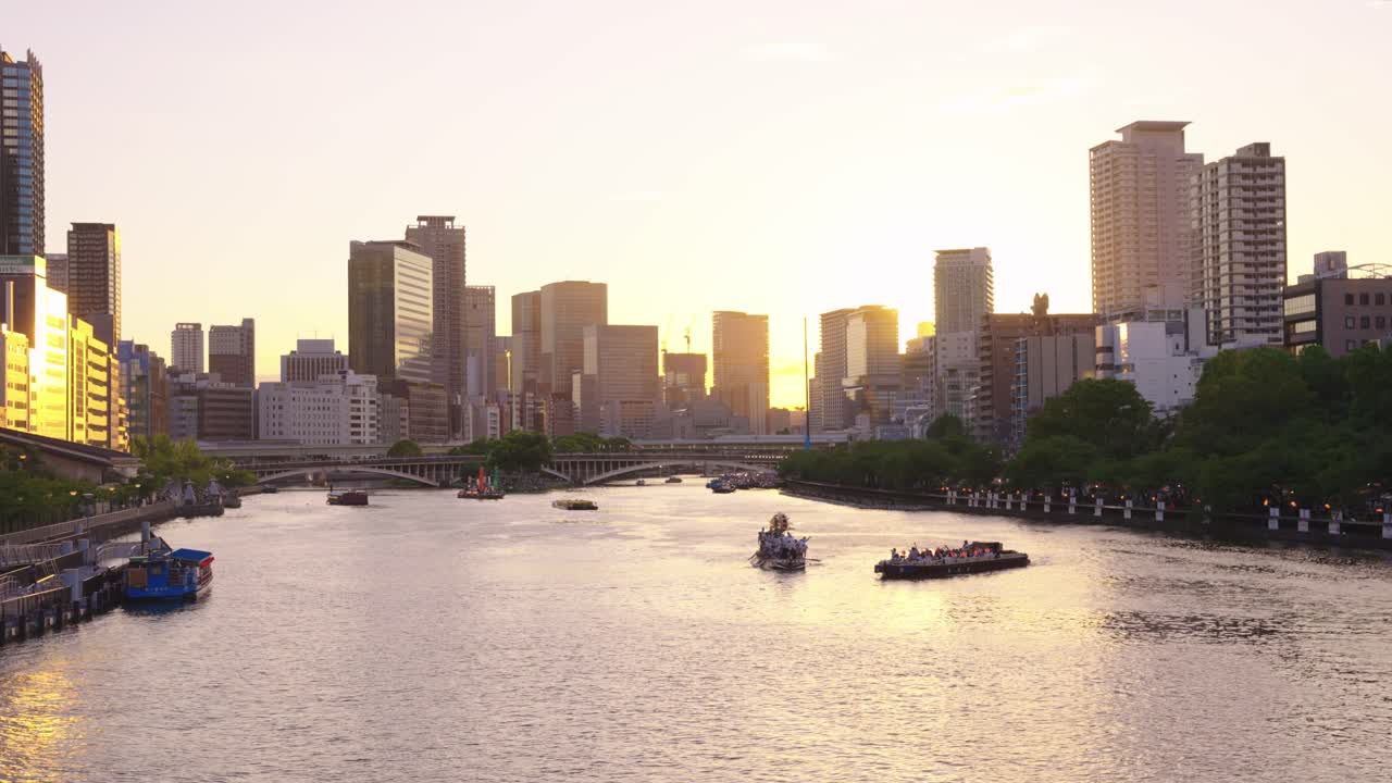 Summer Sunset in Japan, Tenjin Festival in Central Osaka Tenma Area
