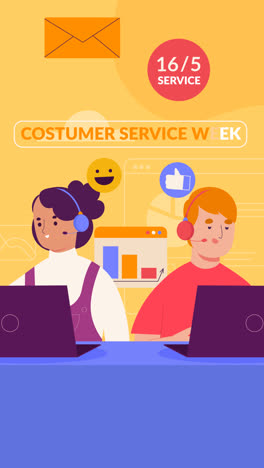 una animación de una ilustración plana de la semana de servicio al cliente