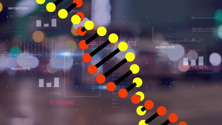 Animation of data processing over dna strand