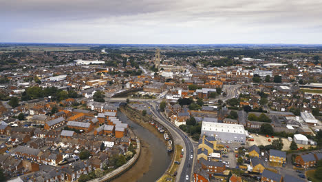 breathtaking aerial drone footage displays boston, lincolnshire: port, ships, saint botolph church , saint botolph’s bridge