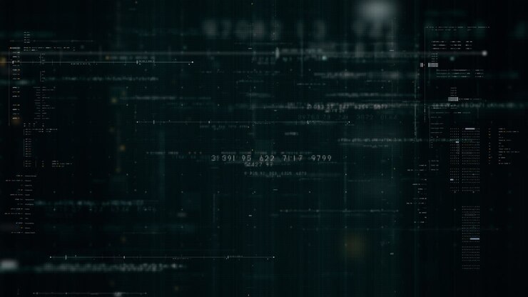 Futuristic data matrix, telemetry and encrypt numbers simulation display for head up display in cyber space abstract de-focus environment background