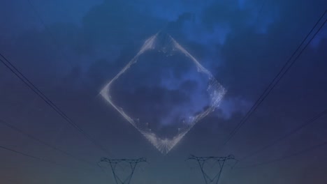 animation of square over landscape with electricity pylons