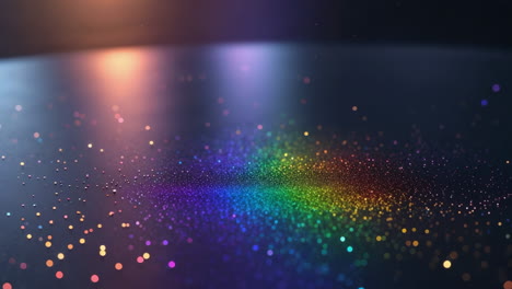 vibrant rainbow glitter and bokeh lights on a dark surface