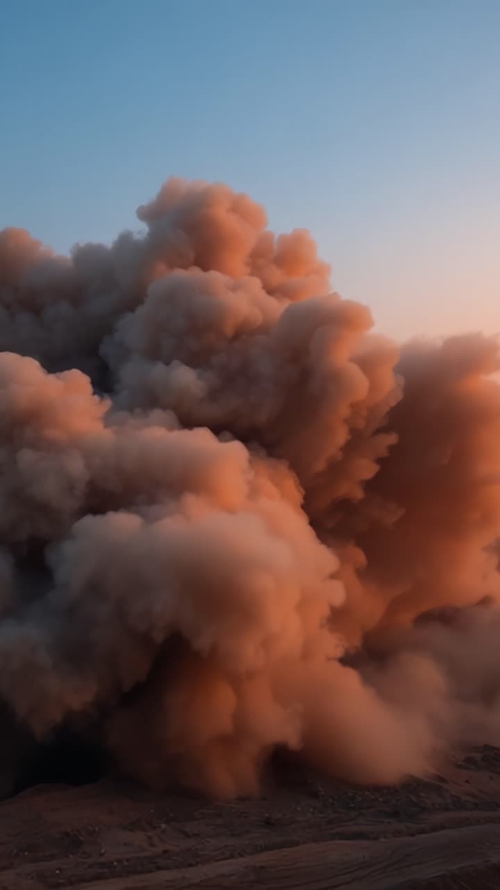 A Dramatic Explosion of Dust and Debris Against a Vibrant Sunset Sky Creating an Awe-Inspiring Visual Experience of Nature's Power and Beauty