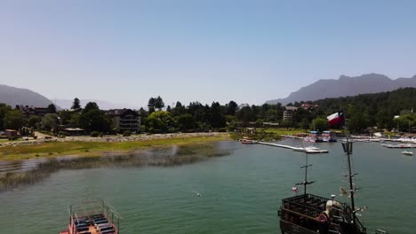 Aerial-shot-of-Pucon-and-Villarica-lake