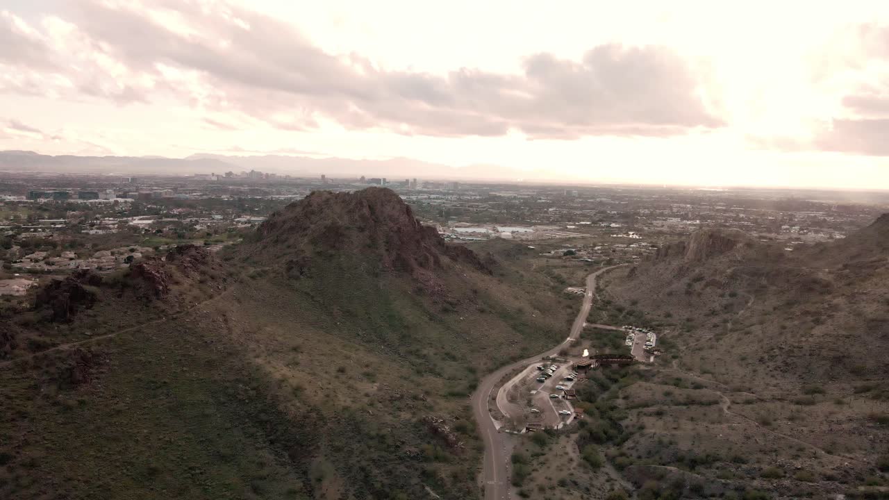 Aerial View of Phoenix Mountains at Sunset
