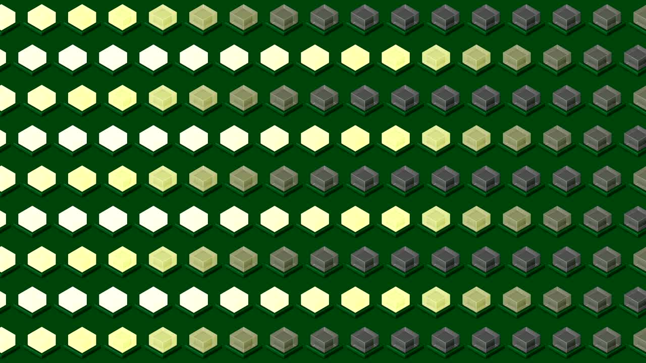 추상적인 이소메트릭 배경: 큐브, 불빛, 전구, 수평 파동, 박이는 움직임